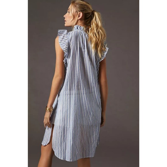 NWT Maeve Anthropologie Sleeveless Long Tunic Ruffle Button Striped Blue Small - Picture 4 of 16